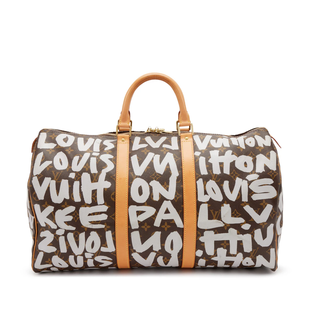 Stephen Sprouse Grey and Brown Monogram Graffiti Coated Canvas Keepall