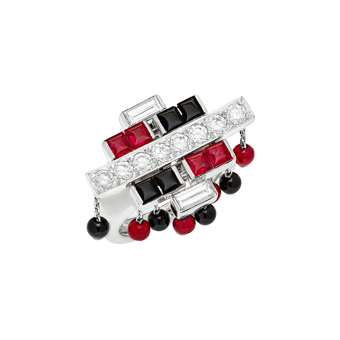 White Gold, Ruby, Onyx and Diamond Baiser Du Dragon Ring