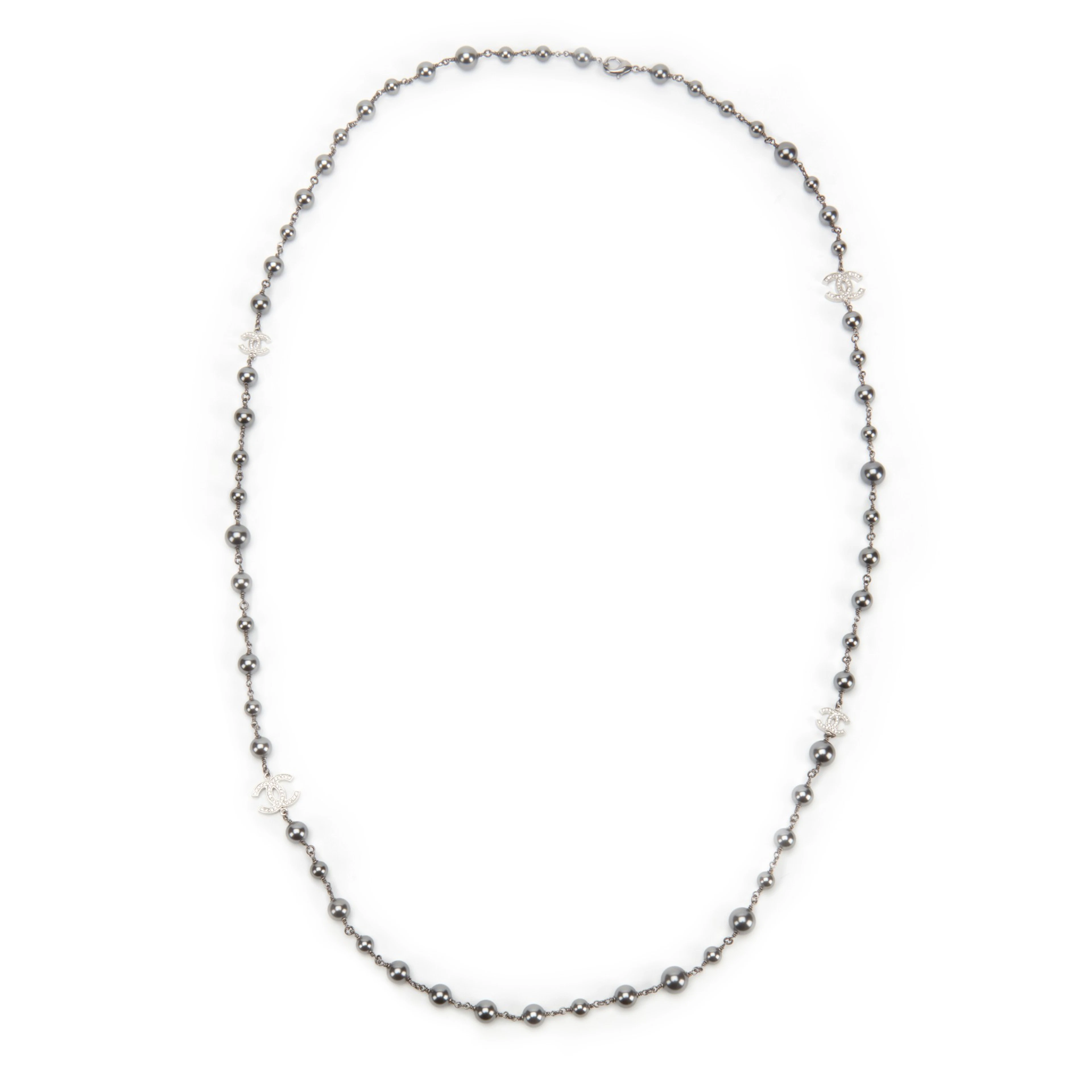 Gray Imitation Pearl, Strass and Ruthenium CC Necklace