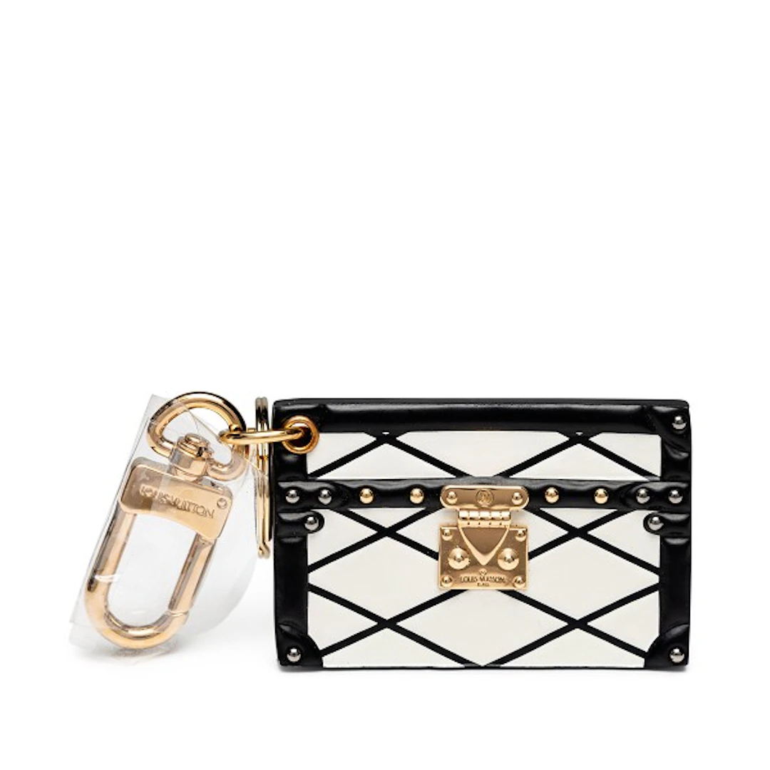 White and Black Leather Petite Malle Malletage Bag Charm Gold Hardware