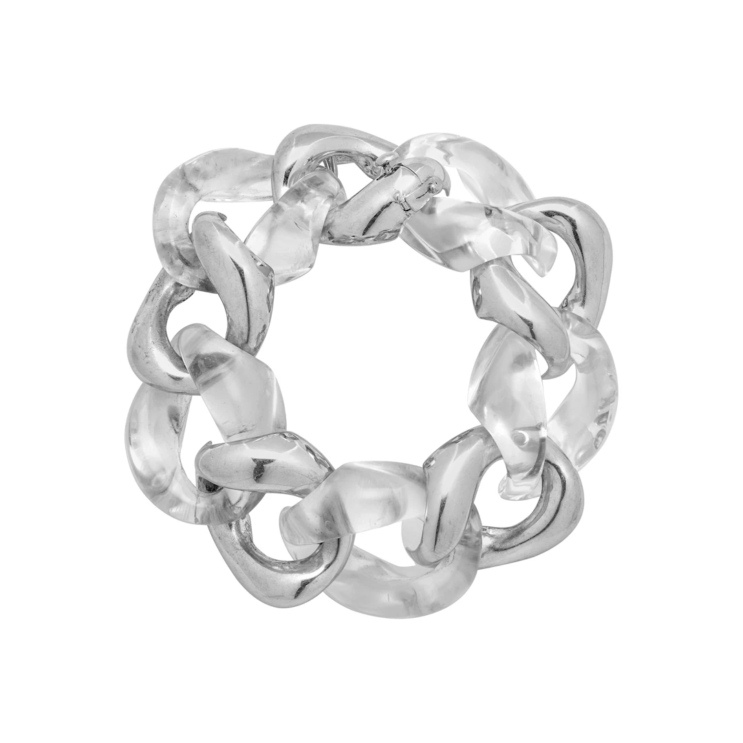 White Gold and Rock Crystal Quartz Classic Large Link Bracelet