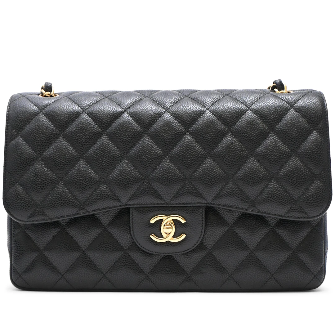 Black Quilted Caviar Jumbo Timeless Double Flap Gold Hardware, 2016-2017