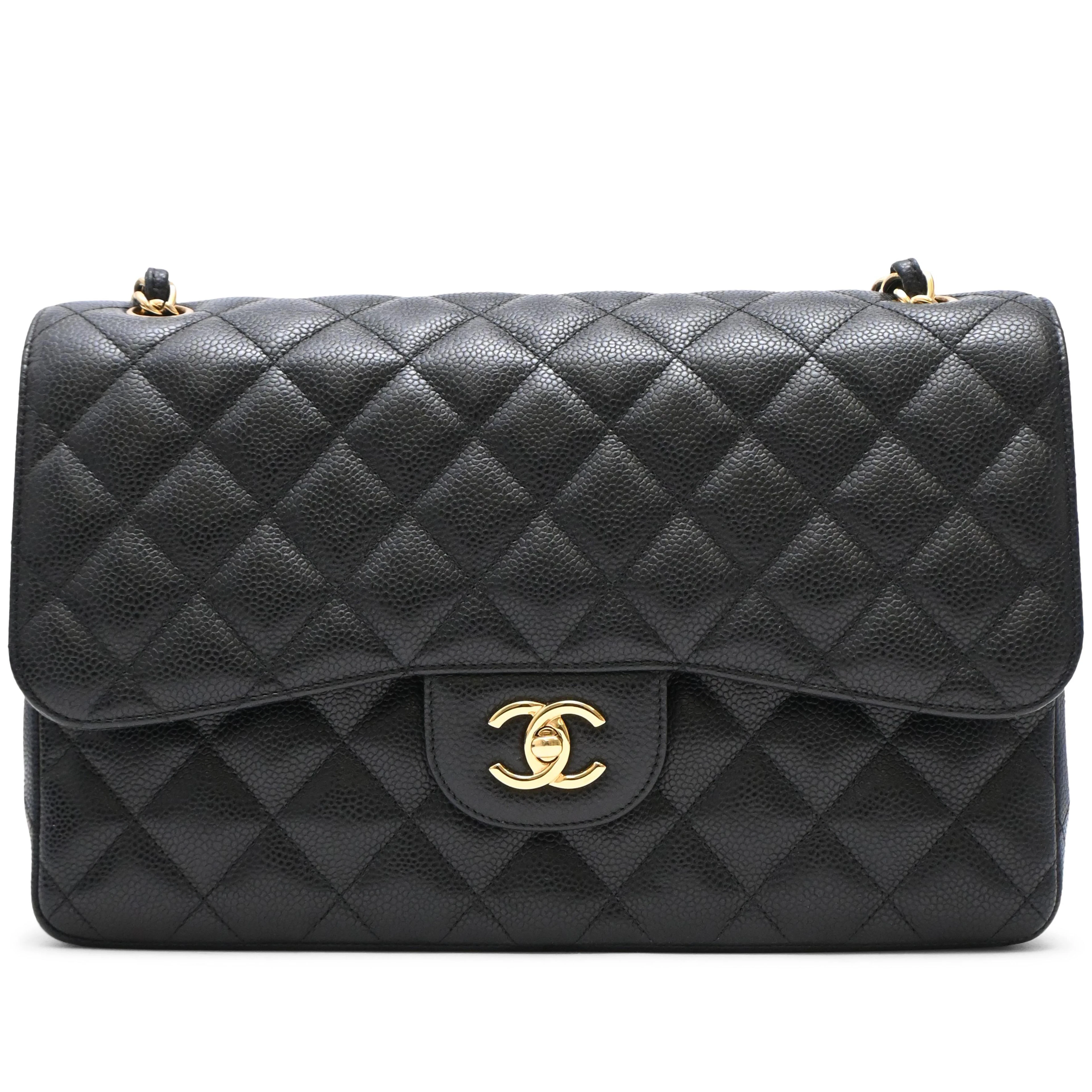 Black Quilted Caviar Jumbo Timeless Double Flap Gold Hardware, 2016-2017