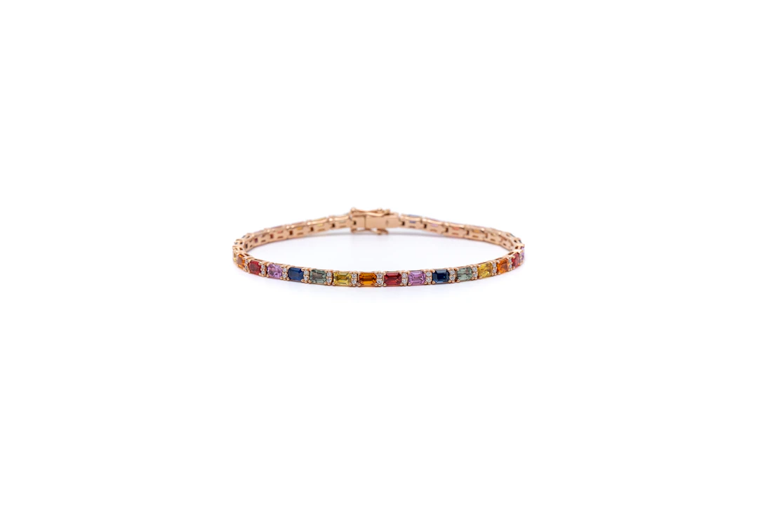 Baguette-Cut Rainbow Sapphire and Diamond Bracelet