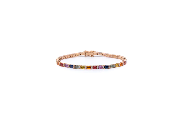 Baguette-Cut Rainbow Sapphire and Diamond Bracelet