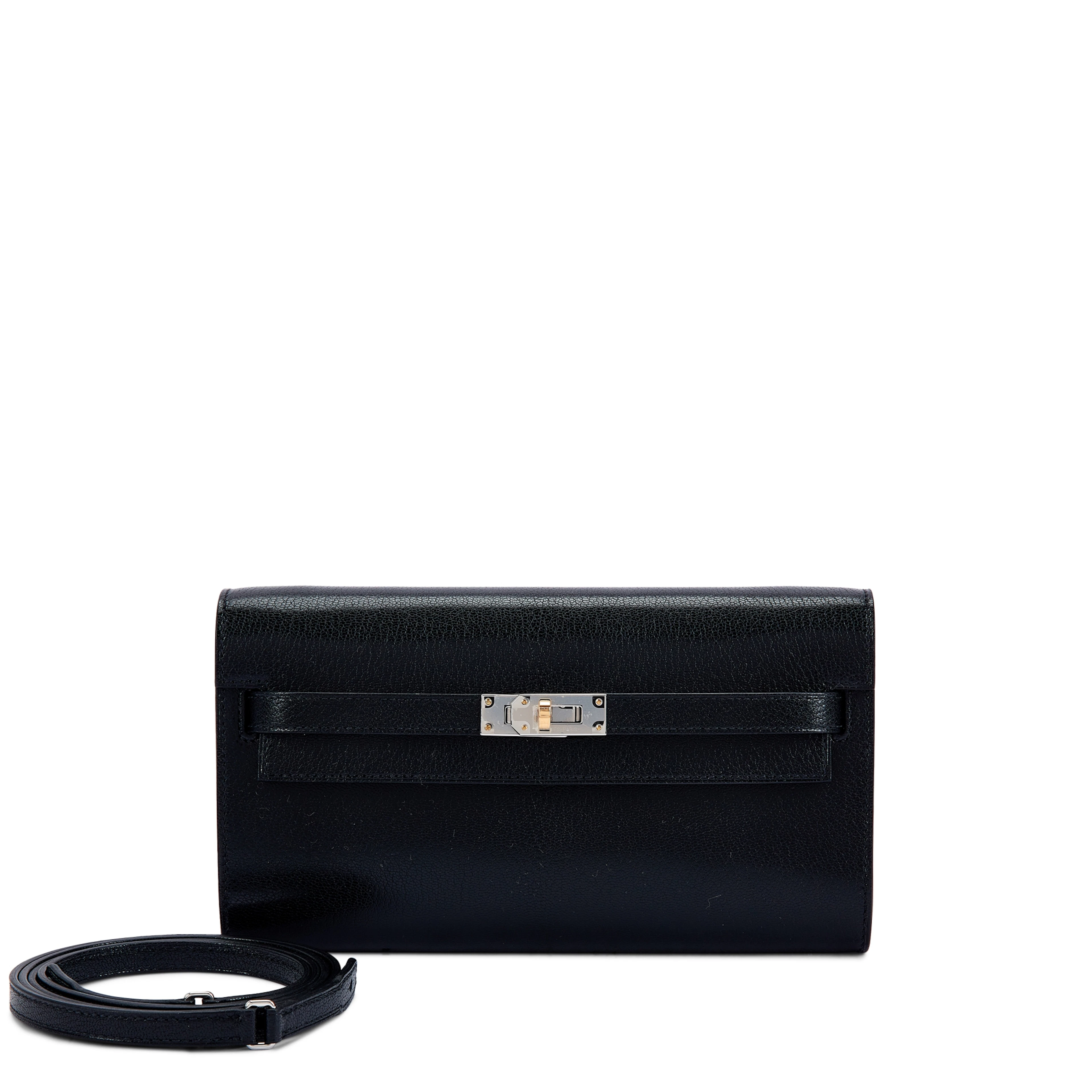 Black Chèvre Kelly-To-Go Wallet Electrum Hardware, 2025