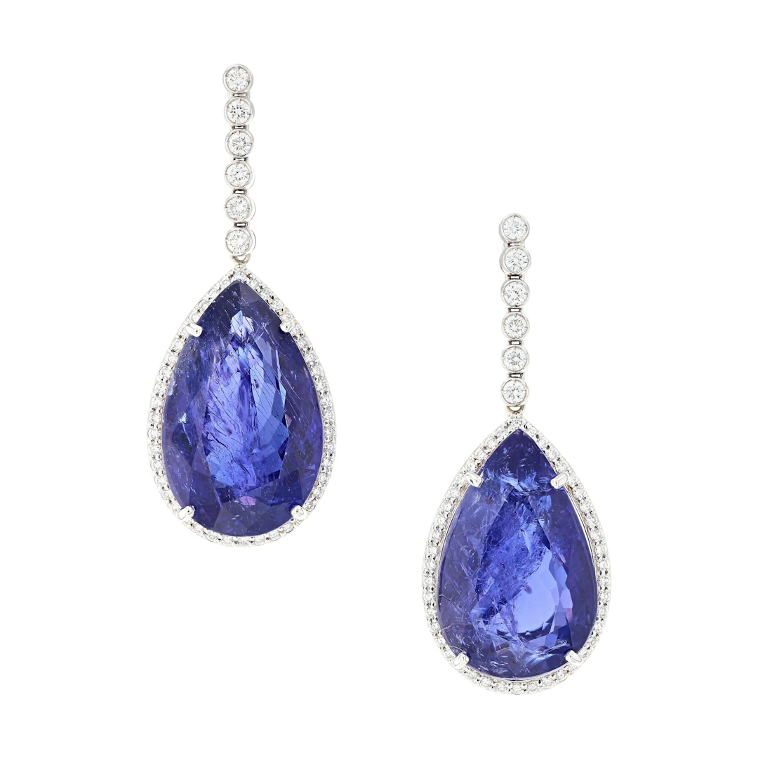 Paire de pendants d'oreille tanzanite et diamants | Pair of tanzanite