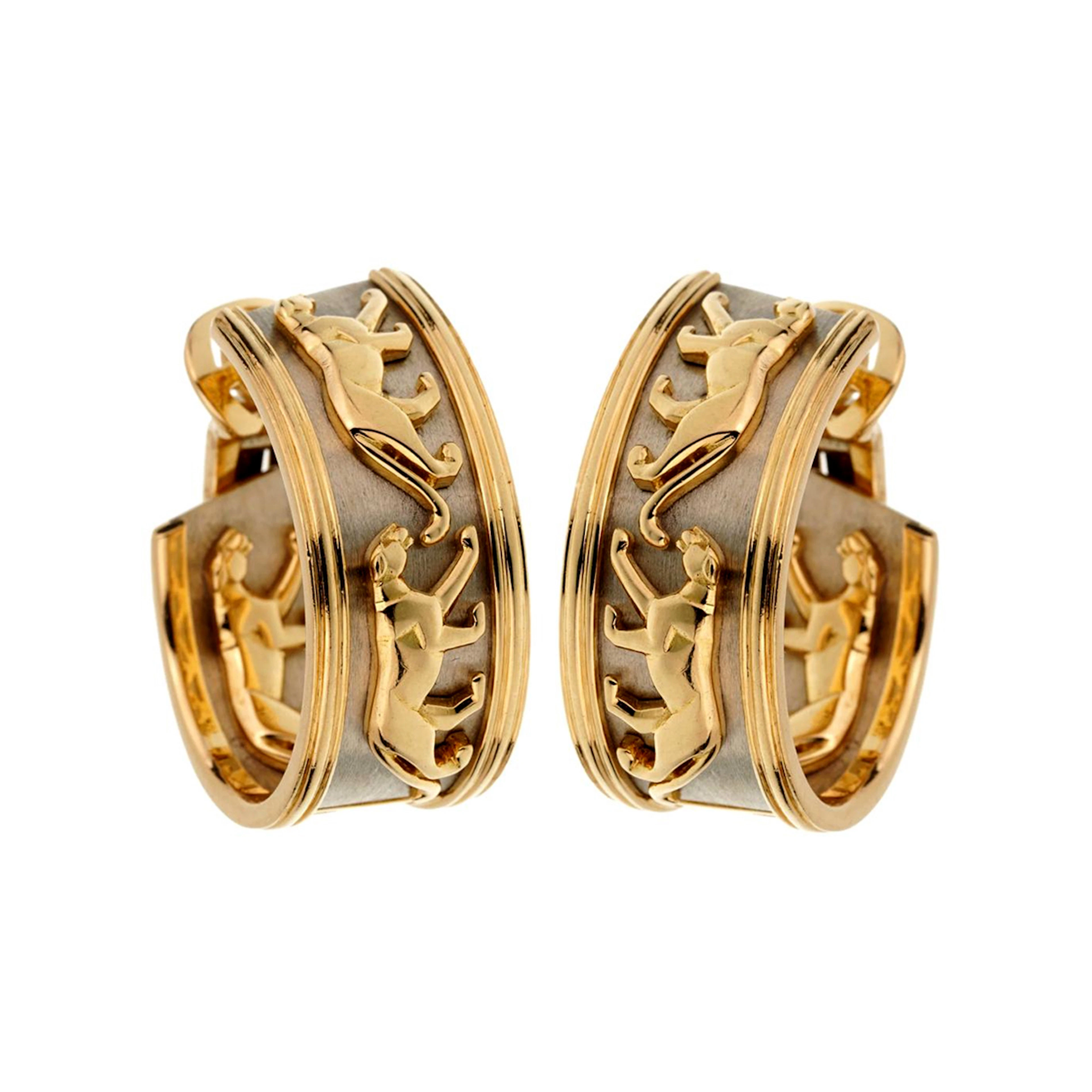 Gold and White Gold Mahango Panthère Hoop Earrings