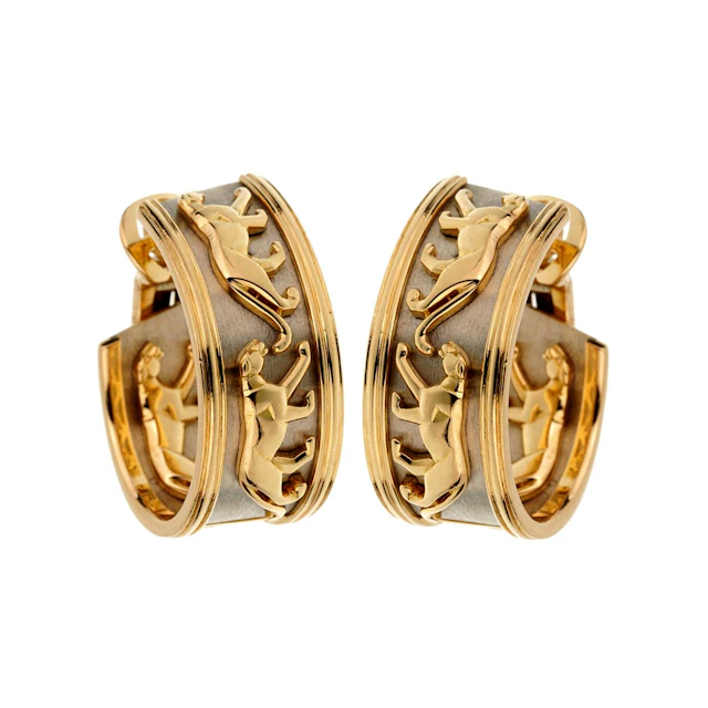 Gold and White Gold Mahango Panthère Hoop Earrings