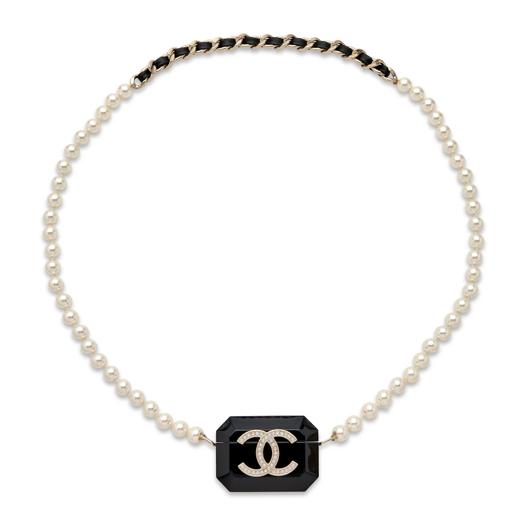 Black Acrylic, Imitation Pearl, Clear Strass, Silver Metal and Black