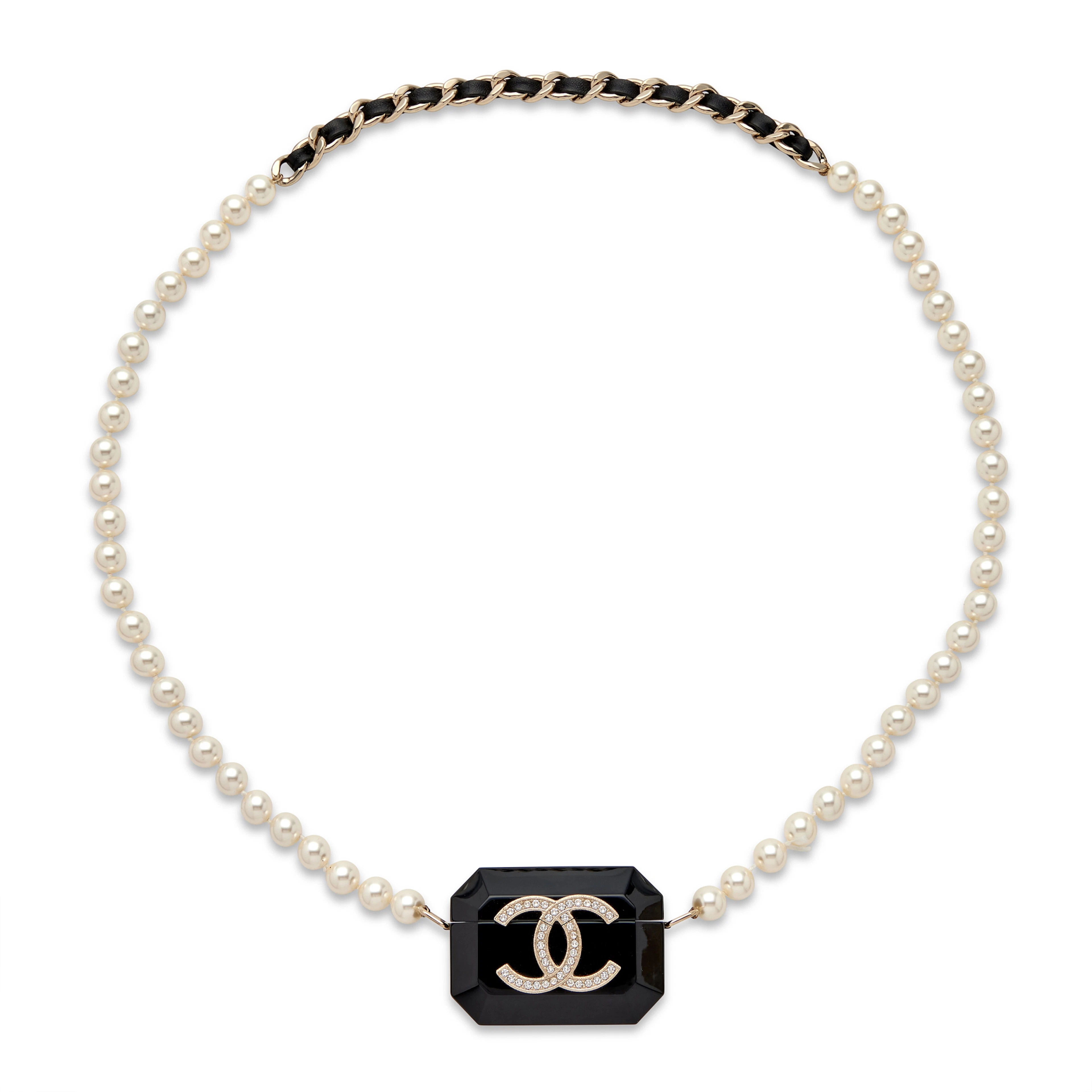 Black Acrylic, Imitation Pearl, Clear Strass, Silver Metal and Black