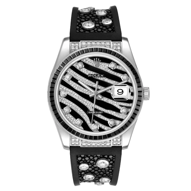 Datejust Zebra Dial (Reference 116199). A 36mm white gold diamond