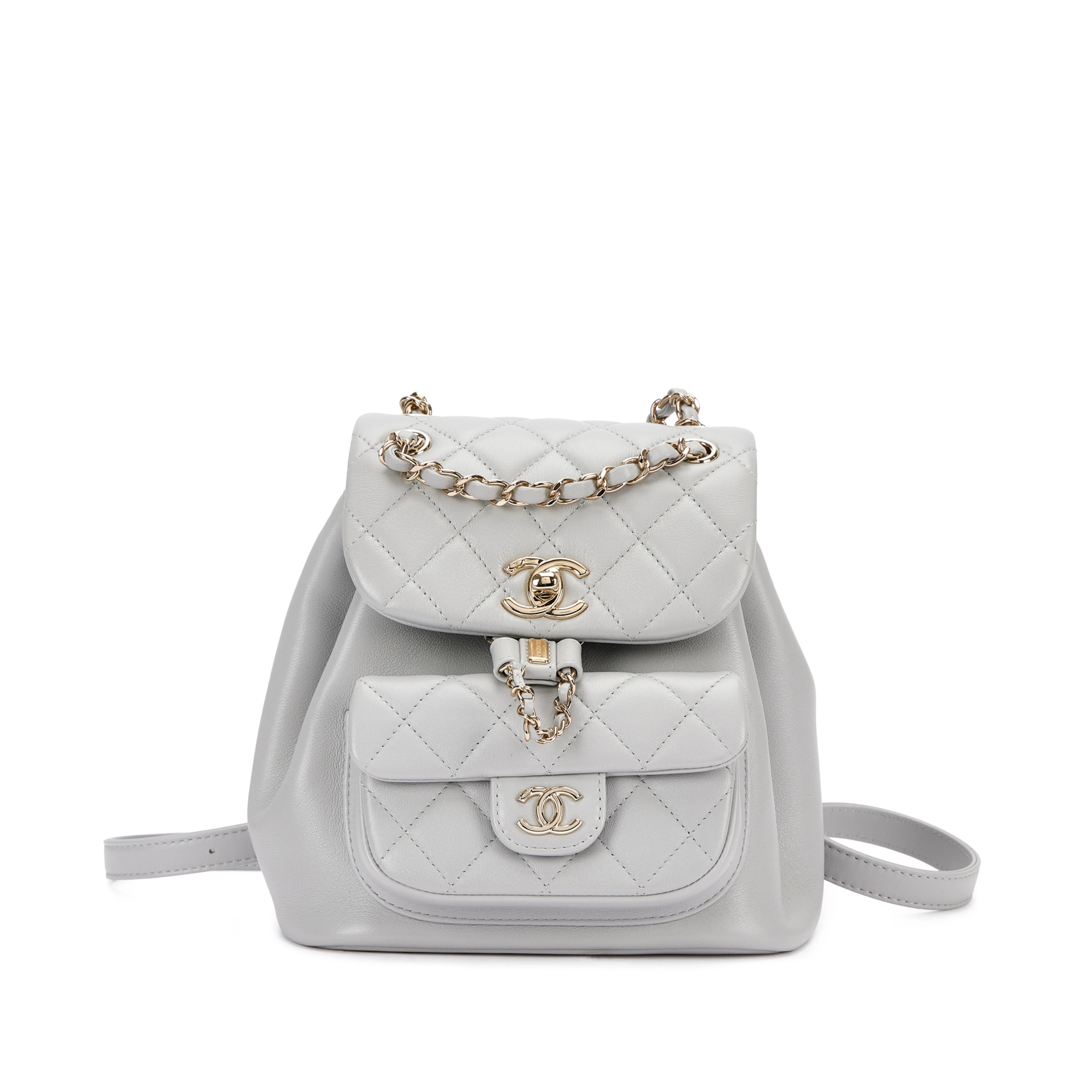 Light Blue Quilted Calfskin Duma Backpack Pale Gold Hardware