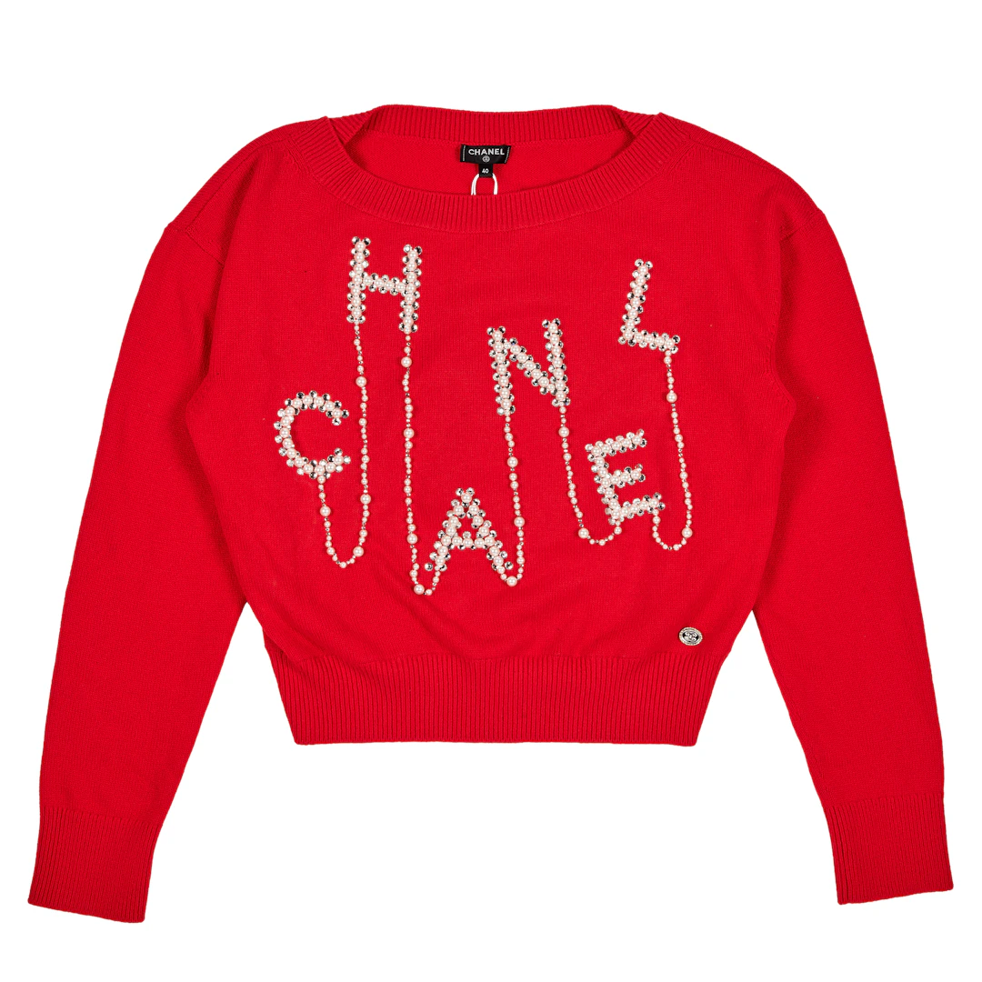 Red Pearl Embellished Cashmere Sweater, 2021