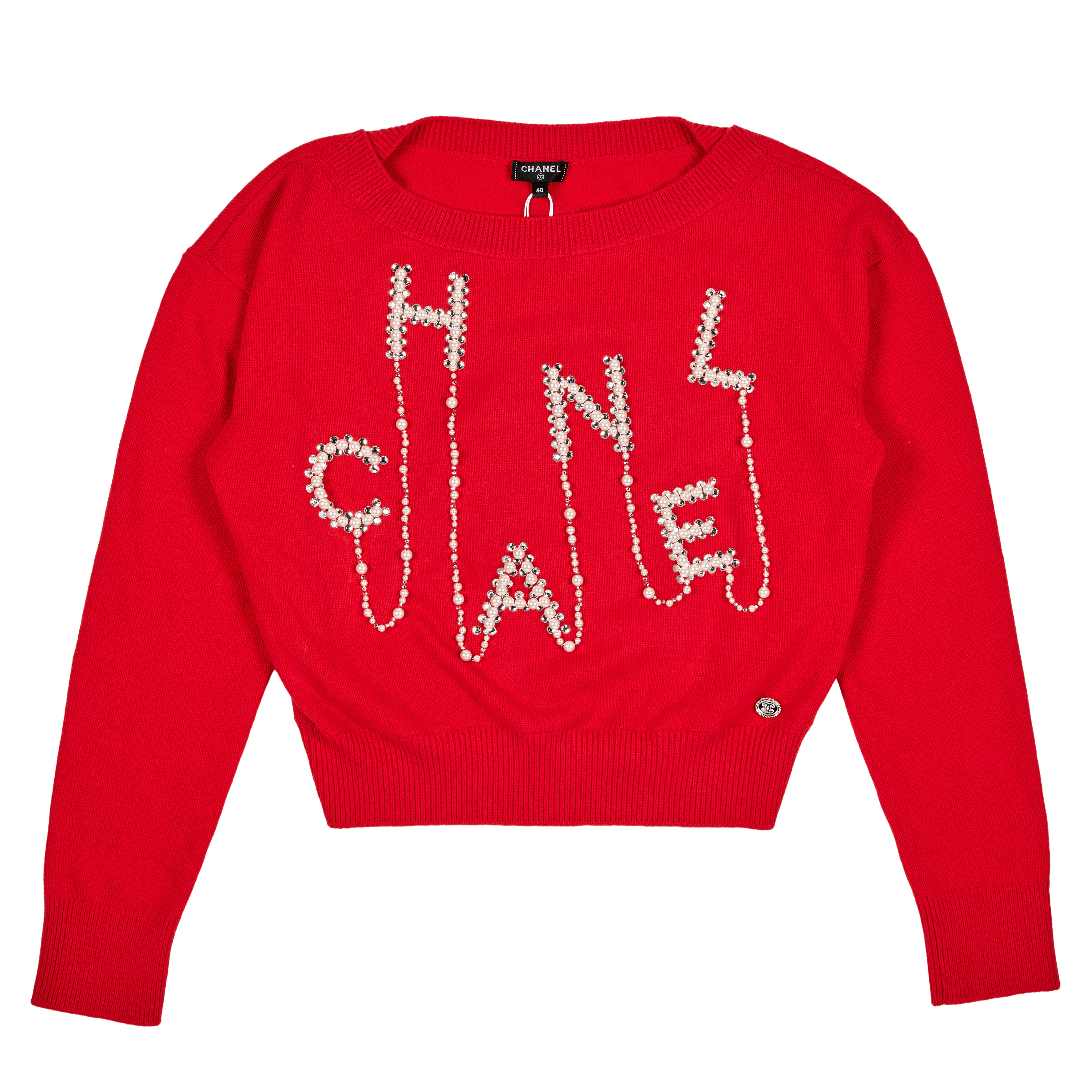 Red Pearl Embellished Cashmere Sweater, 2021