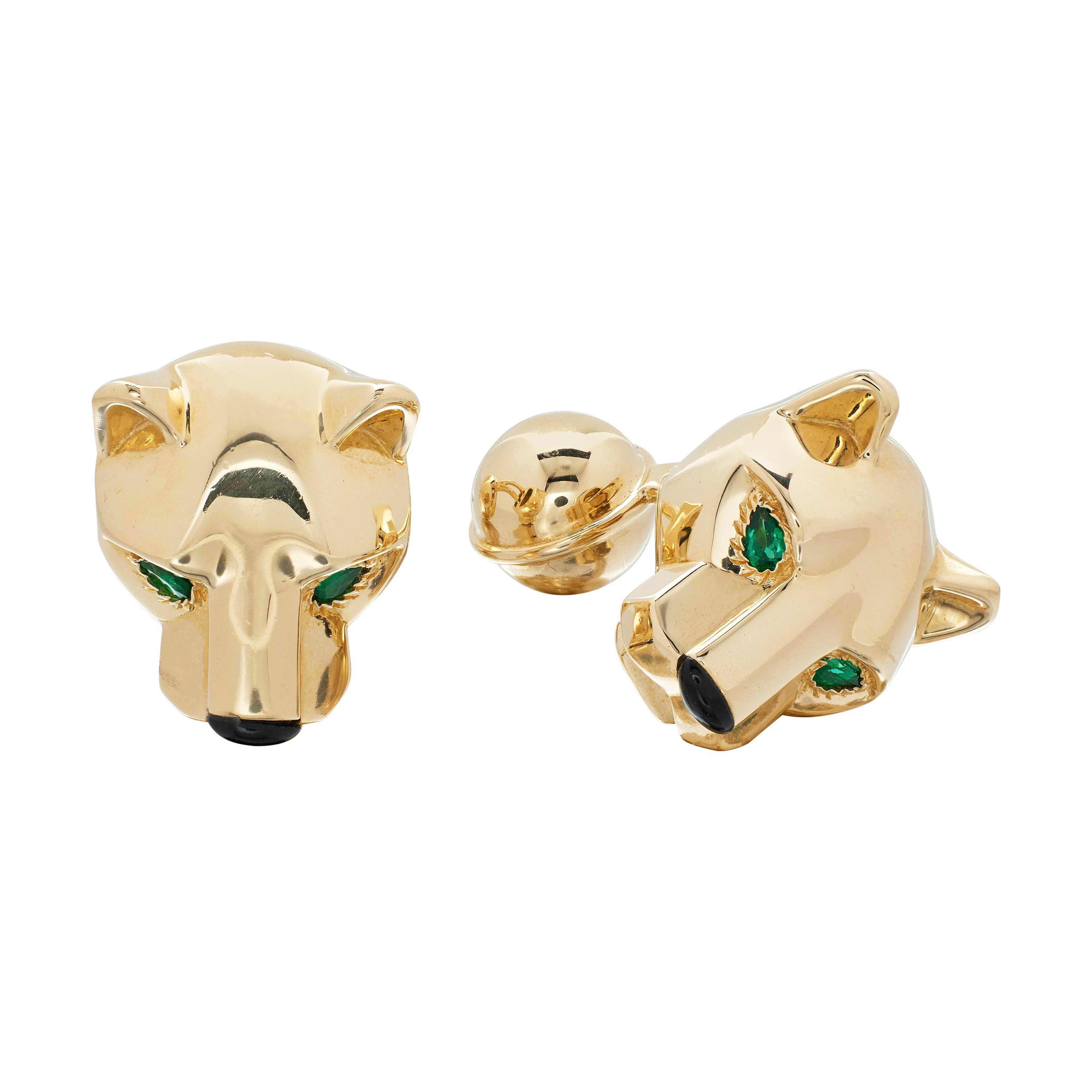 Gold, Emerald and Onyx Panthère Cufflinks