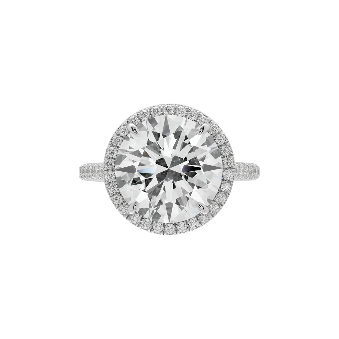 Platinum, 5.00ct Round Brilliant Cut Diamond and Diamond Soleste Engagement
