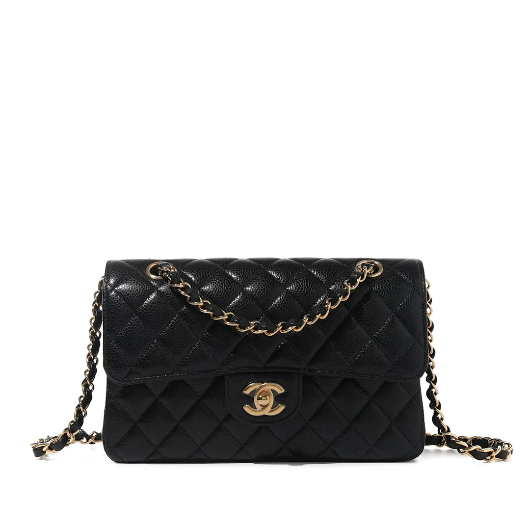 Black Quilted Caviar Small Timeless Double Flap Gold Hardware, 2022