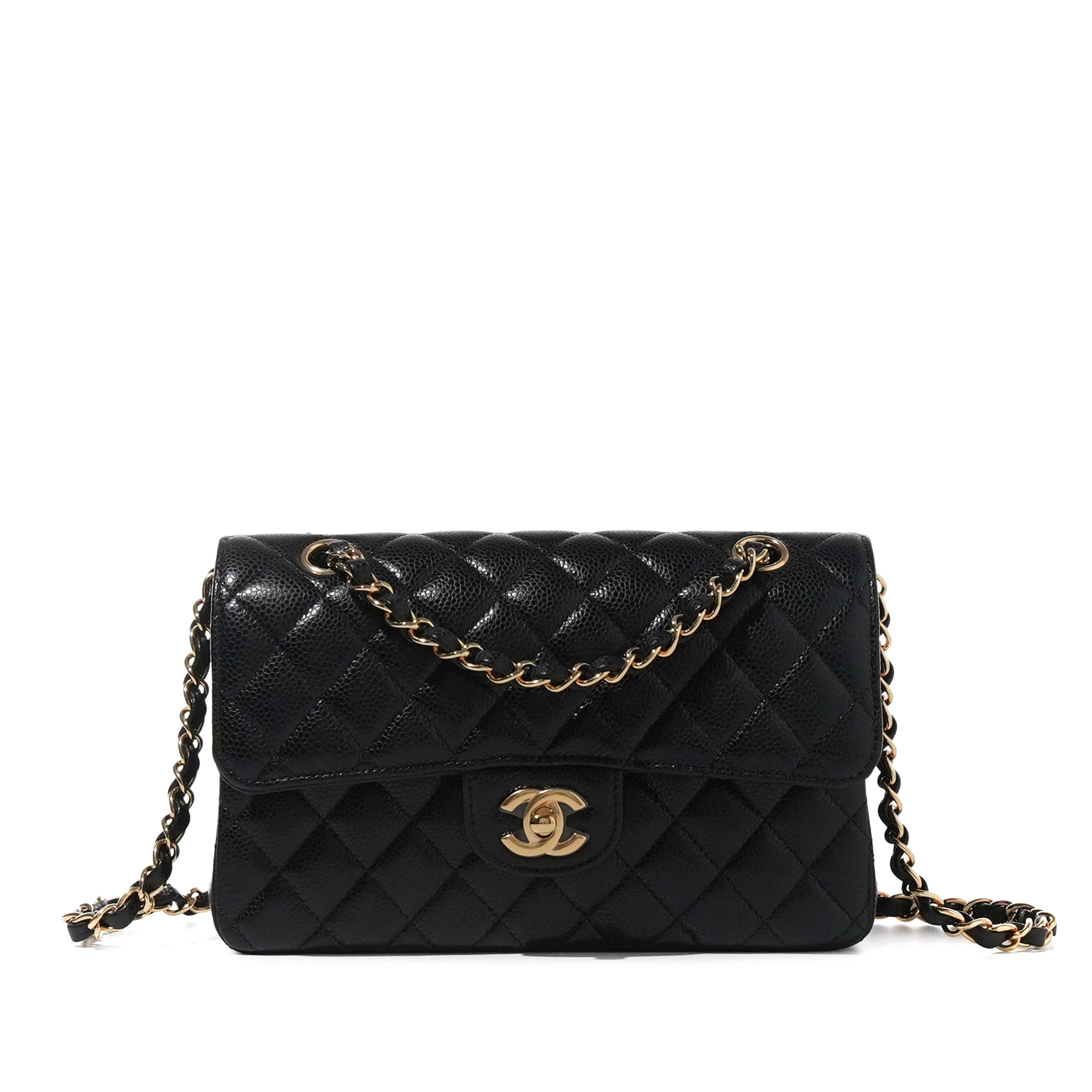 Black Quilted Caviar Small Timeless Double Flap Gold Hardware, 2022