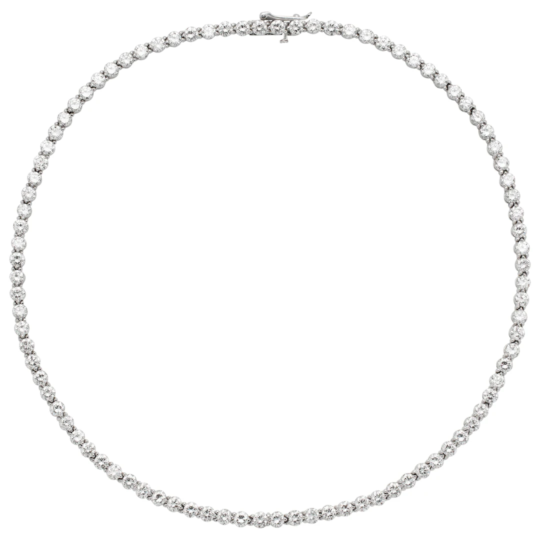 Platinum and 14.50ctw Round Brilliant Cut Diamond Tennis Necklace