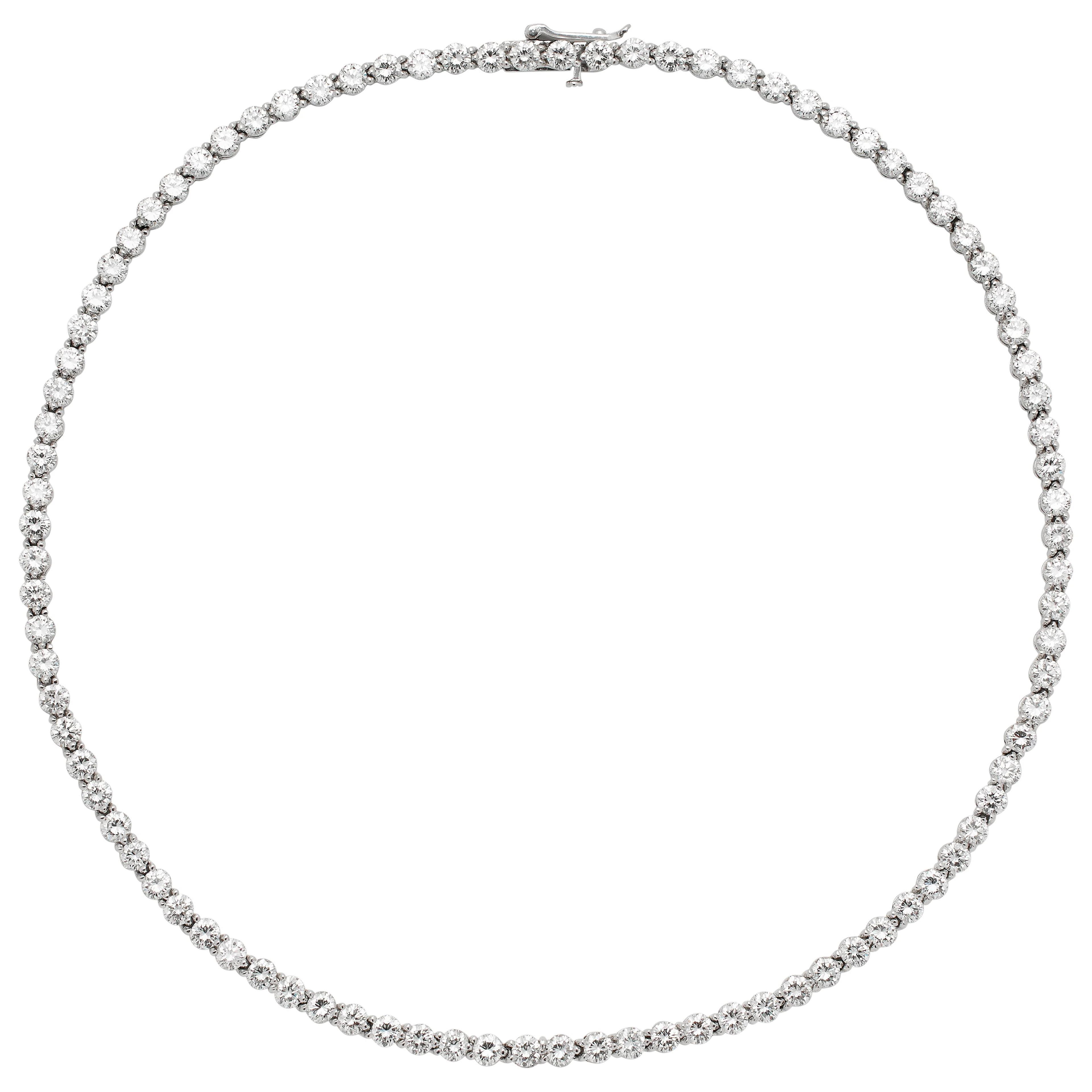Platinum and 14.50ctw Round Brilliant Cut Diamond Tennis Necklace