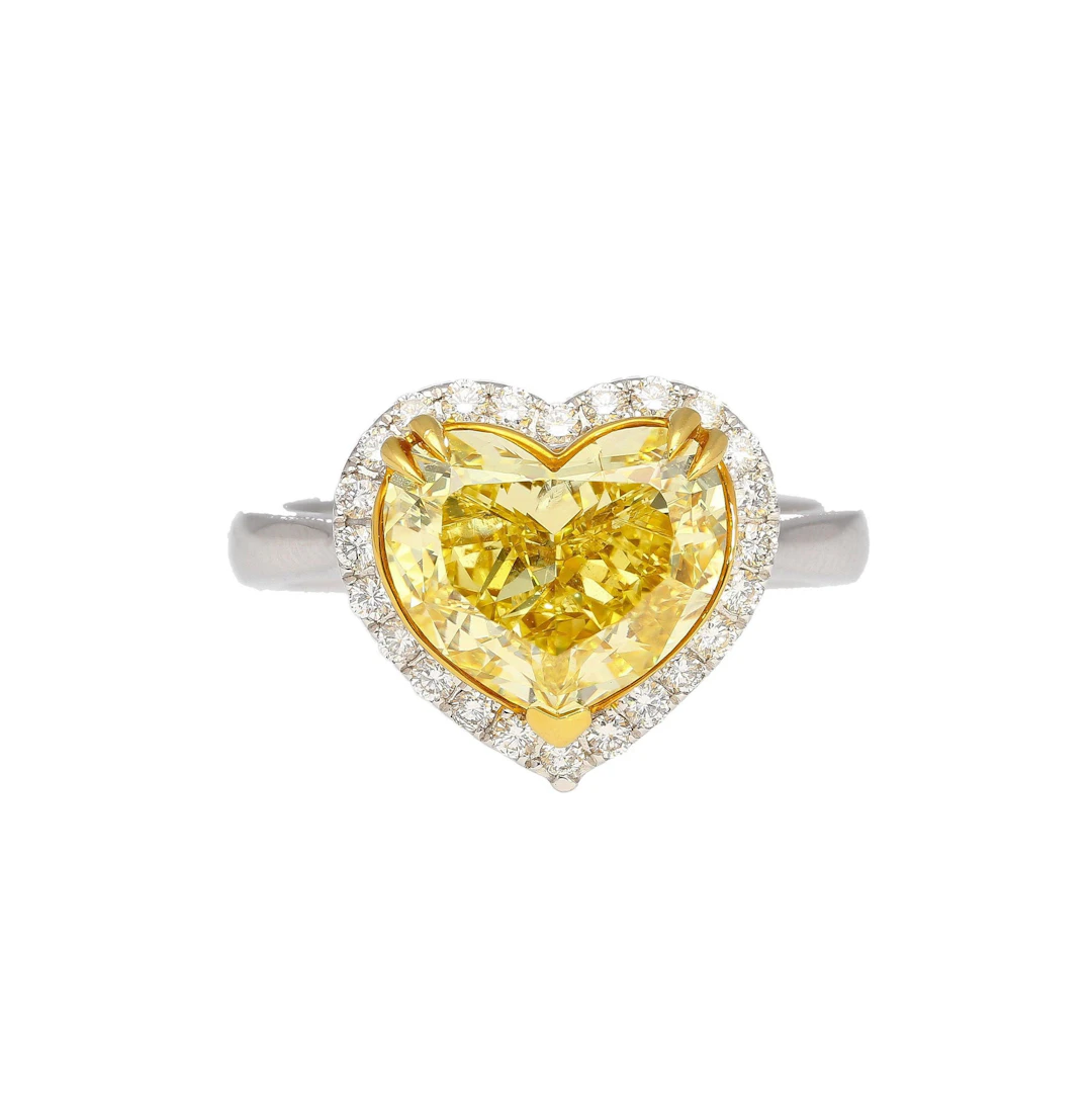 White Gold, Gold, 3.32ct Heart Shape Fancy Intense Yellow Diamond