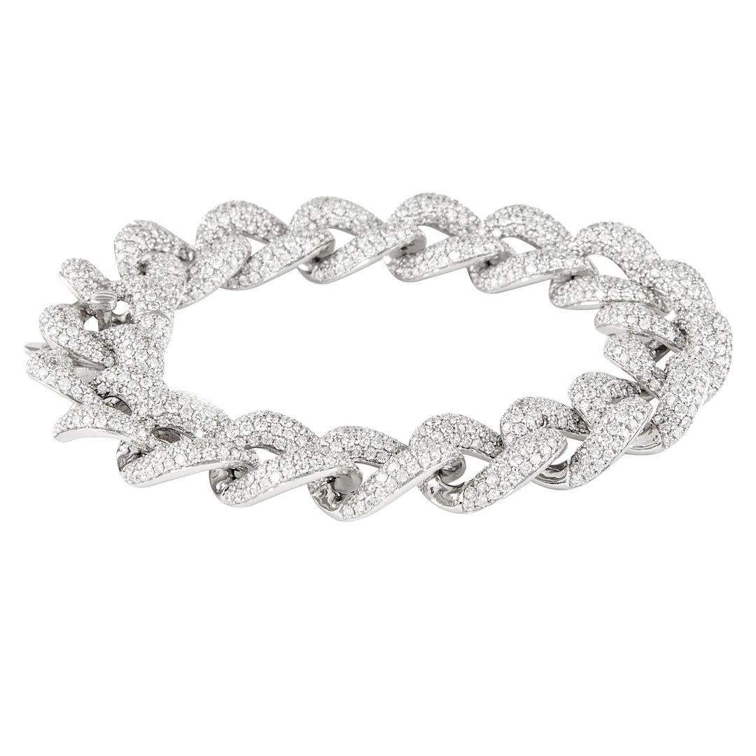 White Gold and 12.25ct Diamond Cuban Link Bracelet