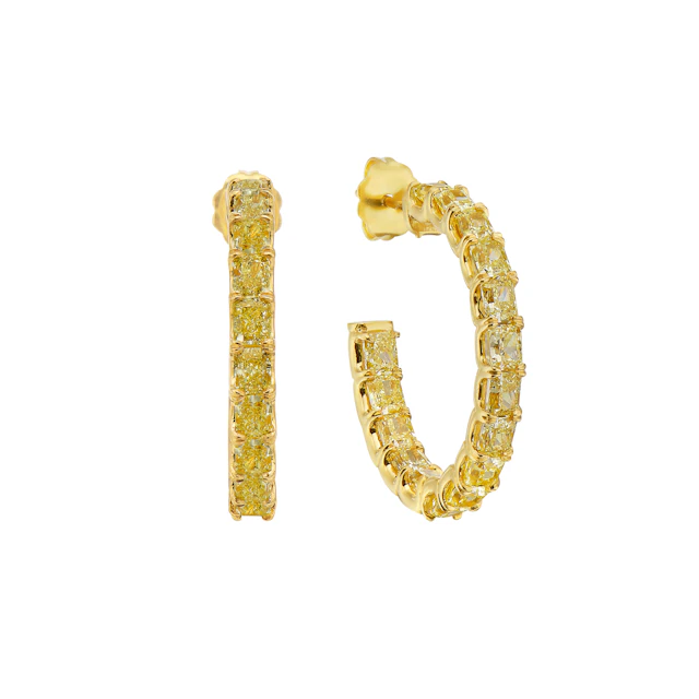 Gold and 8.00ct Fancy Yellow Diamond Hoop Earrings