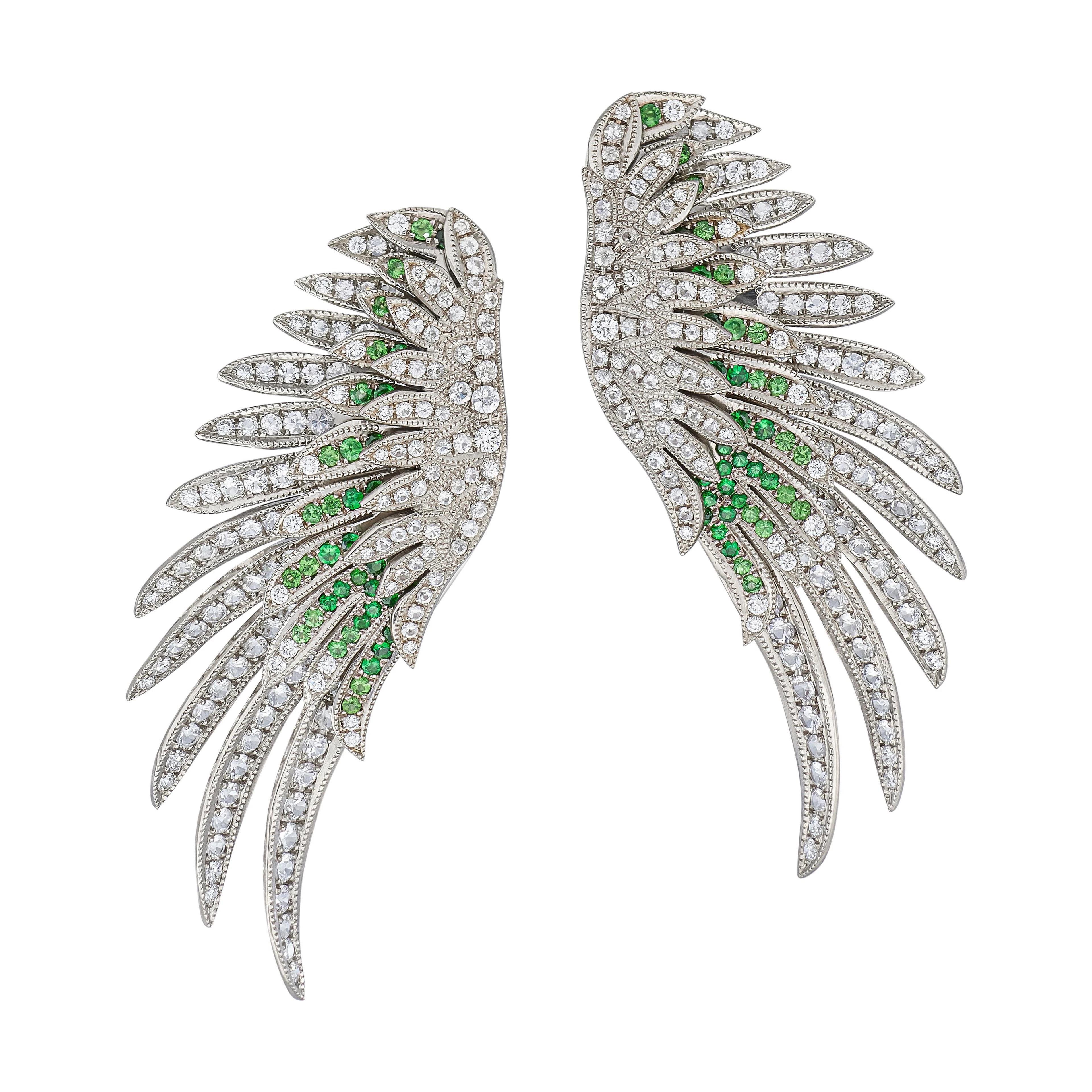Titanium, Gold, Tsavorite Garnet and Diamond Wing of Dignity Earrings