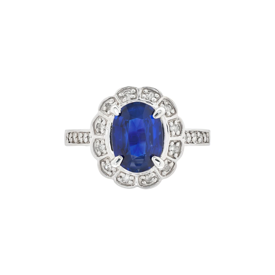 White Gold, 2.03ct Ceylon Royal Blue Sapphire and Diamond Ring