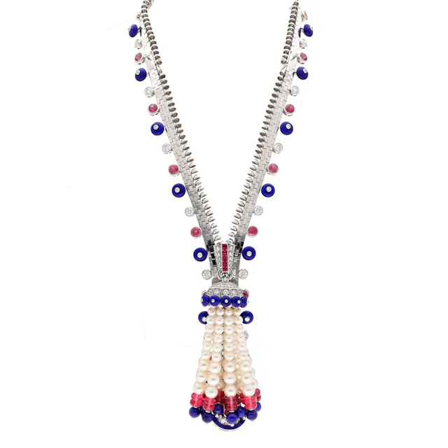 White Gold, Tourmaline, Lapis Lazuli, Cultured Pearls and Diamond