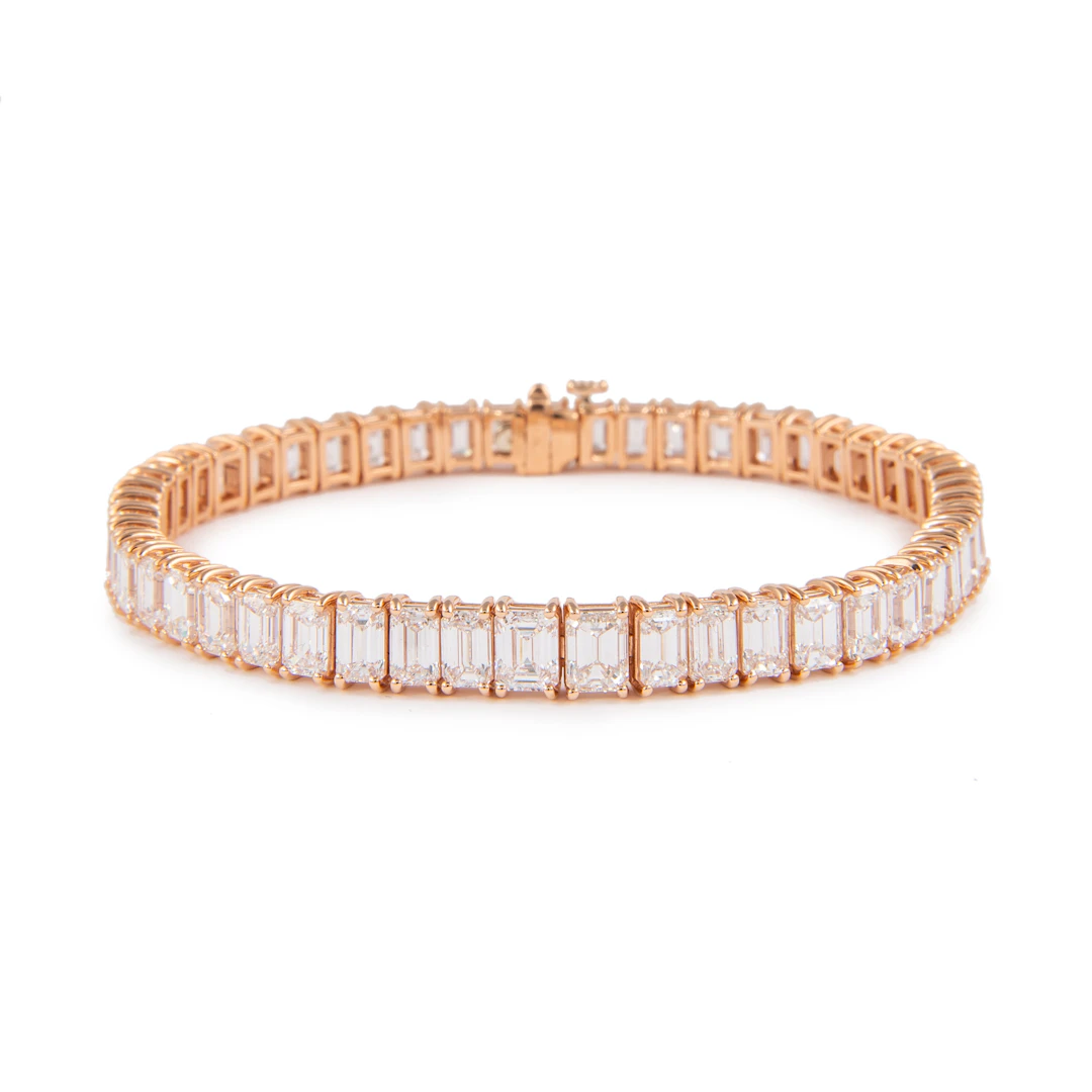 Rose Gold and 17.30ctw Emerald Cut Diamond Tennis Bracelet