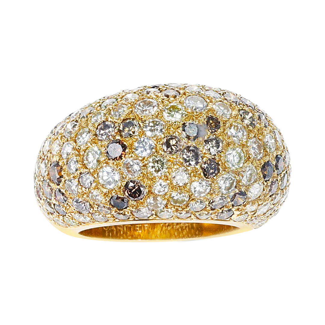 Gold, Colored Diamond and Diamond Bombé Band Ring