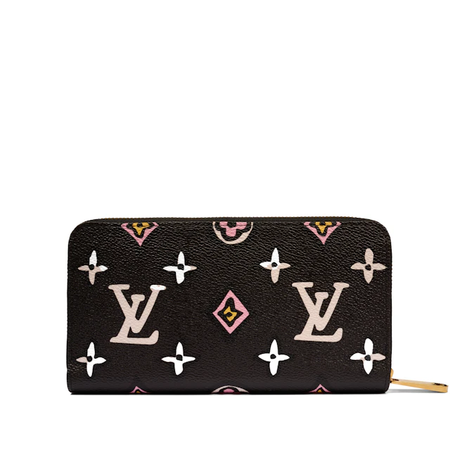 Black, White and Pink Coated Canvas "Wild at Heart" Zippy Wallet Gold Hardware