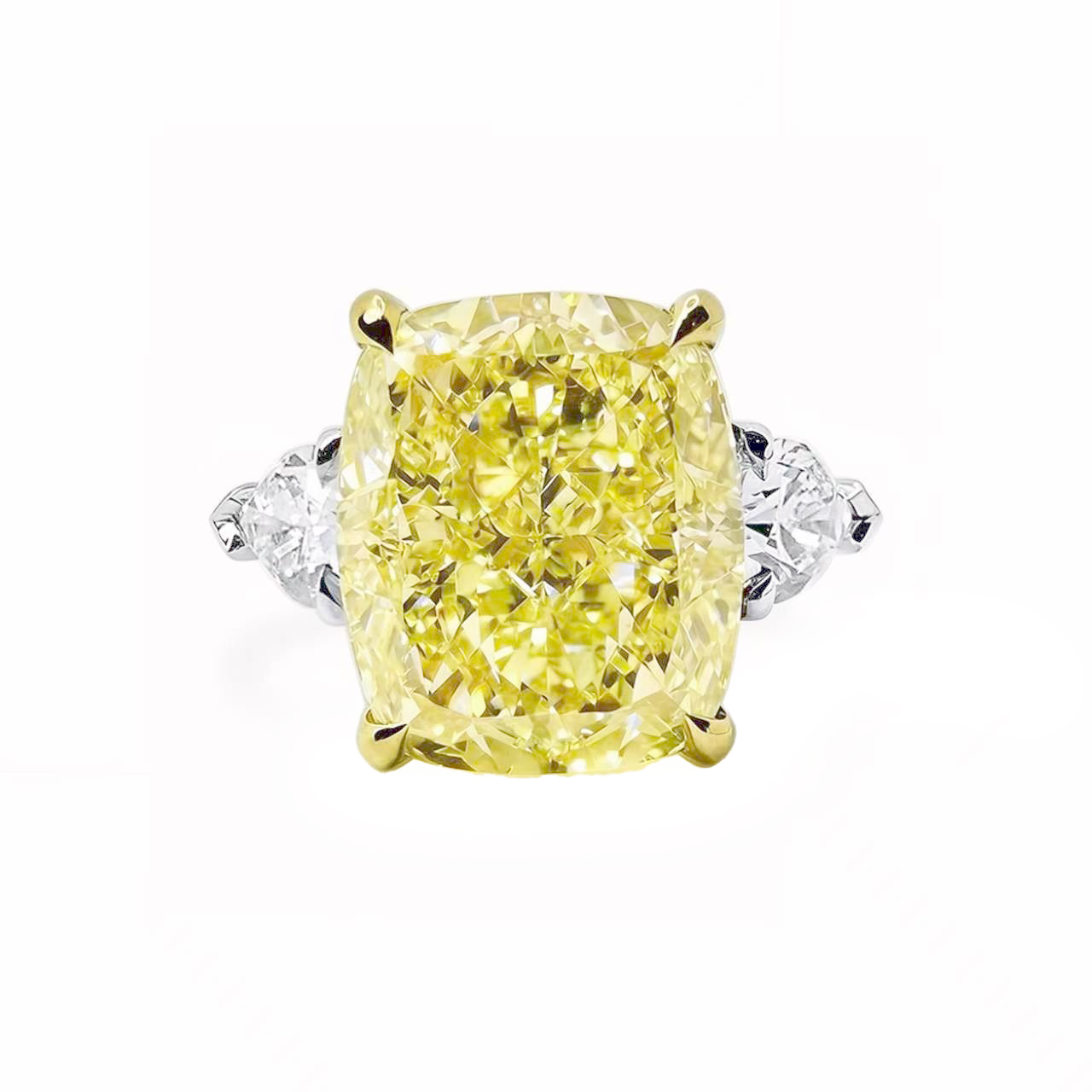 White Gold, 8.04ct Cushion Cut Fancy Light Yellow Diamond and Diamond
