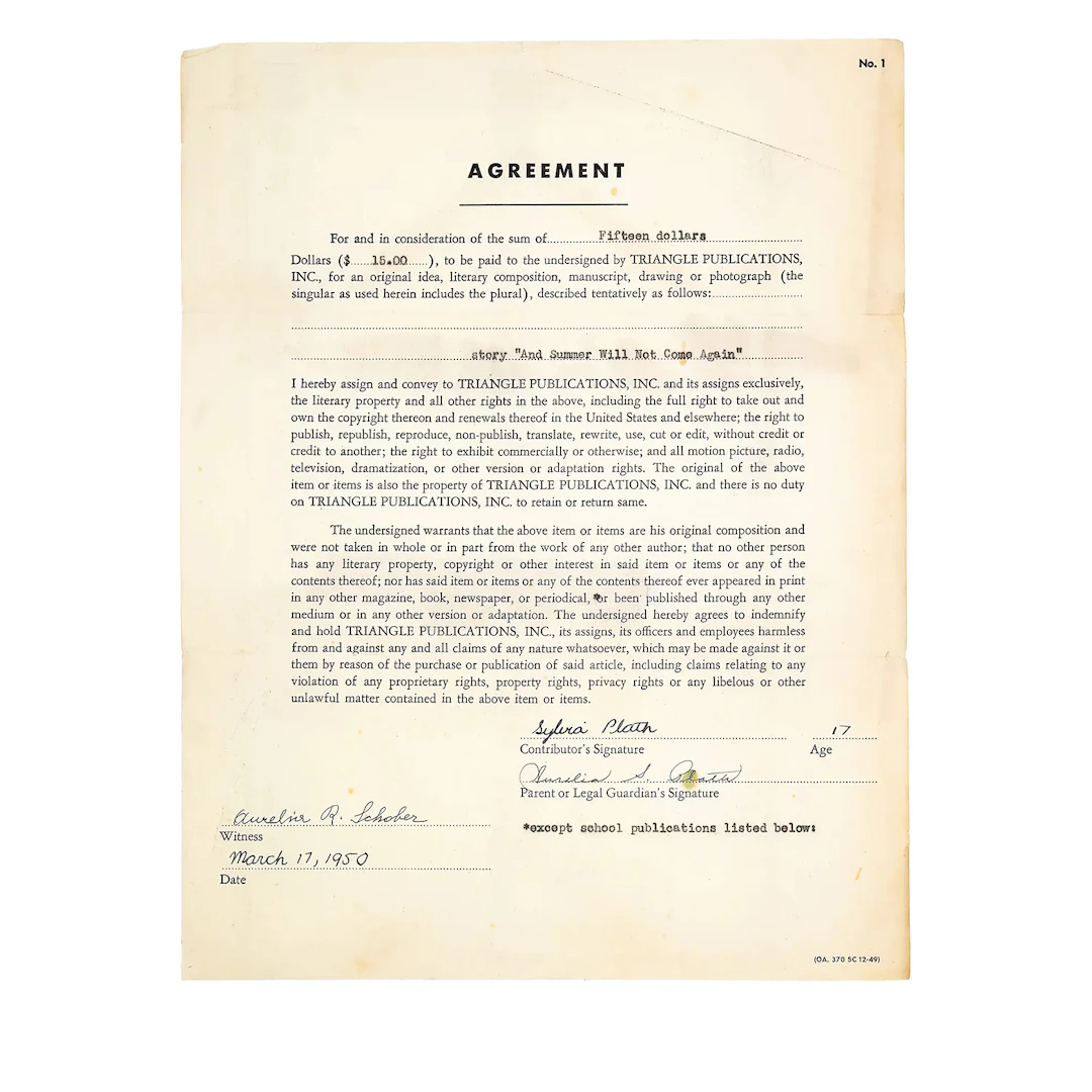 Signed Contract for "And Summer Will Not Come Again"