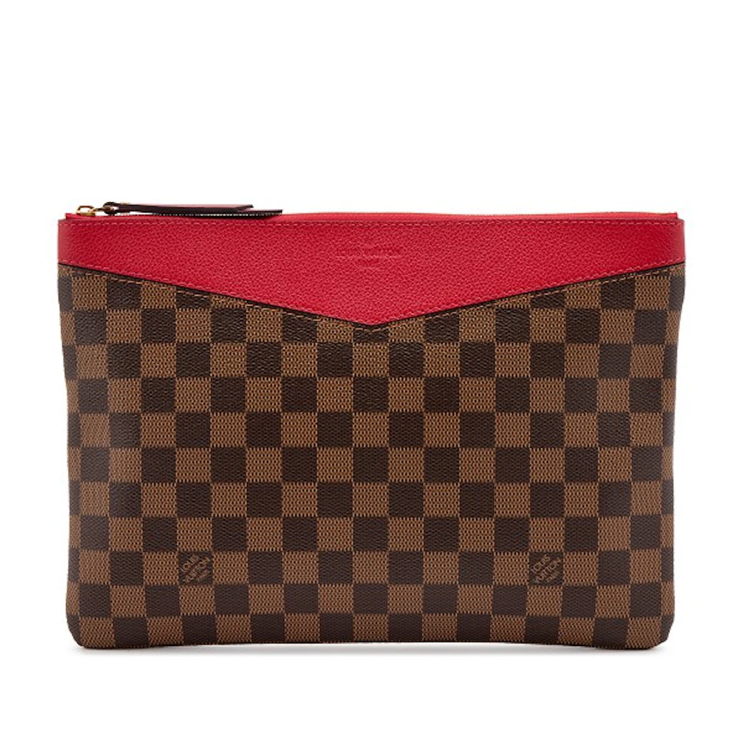 Brown Damier Ebene Coated Canvas and Red Leather Daily Pouch Gold