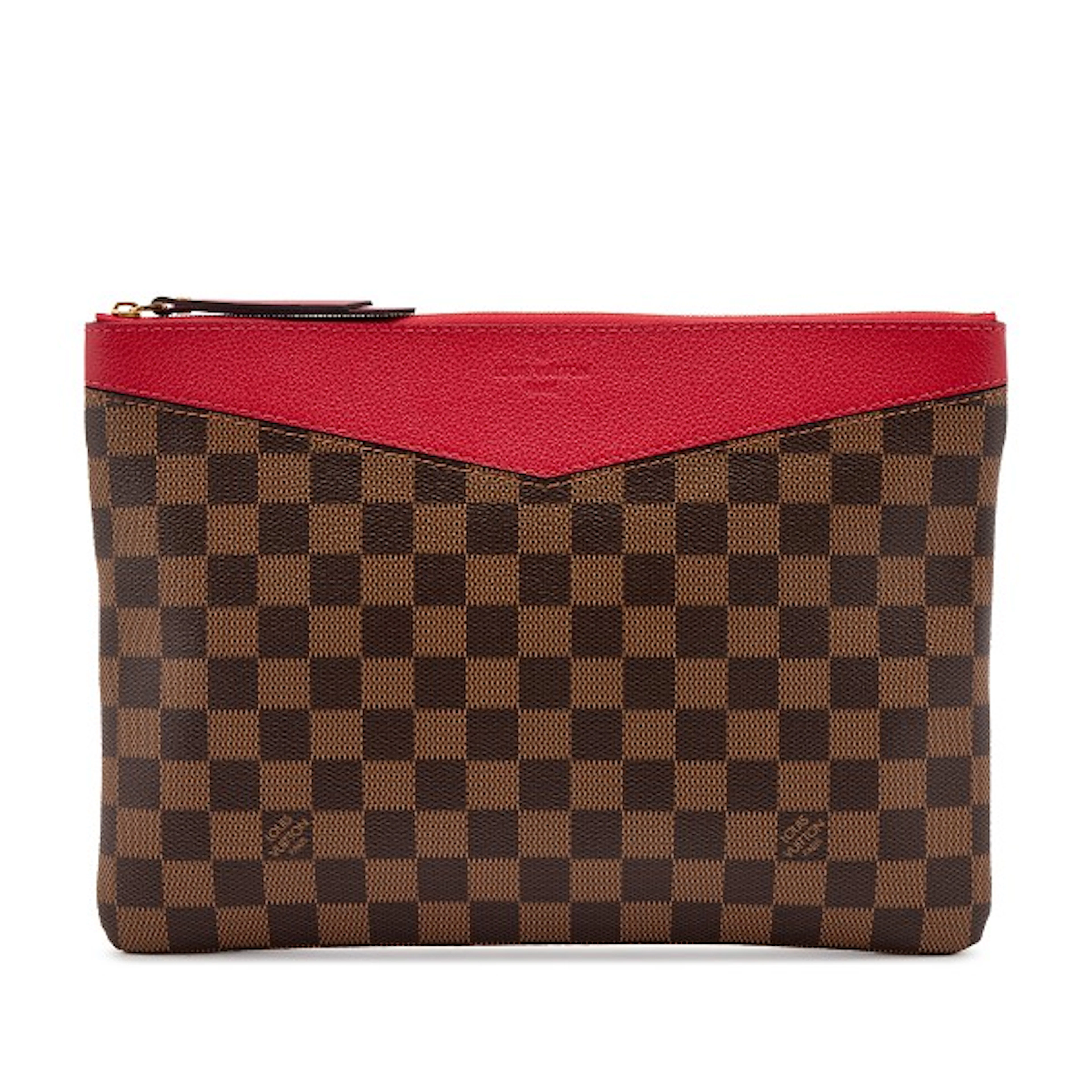 Brown Damier Ebene Coated Canvas and Red Leather Daily Pouch Gold