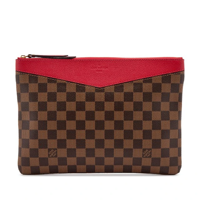 Brown Damier Ebene Coated Canvas and Red Leather Daily Pouch Gold