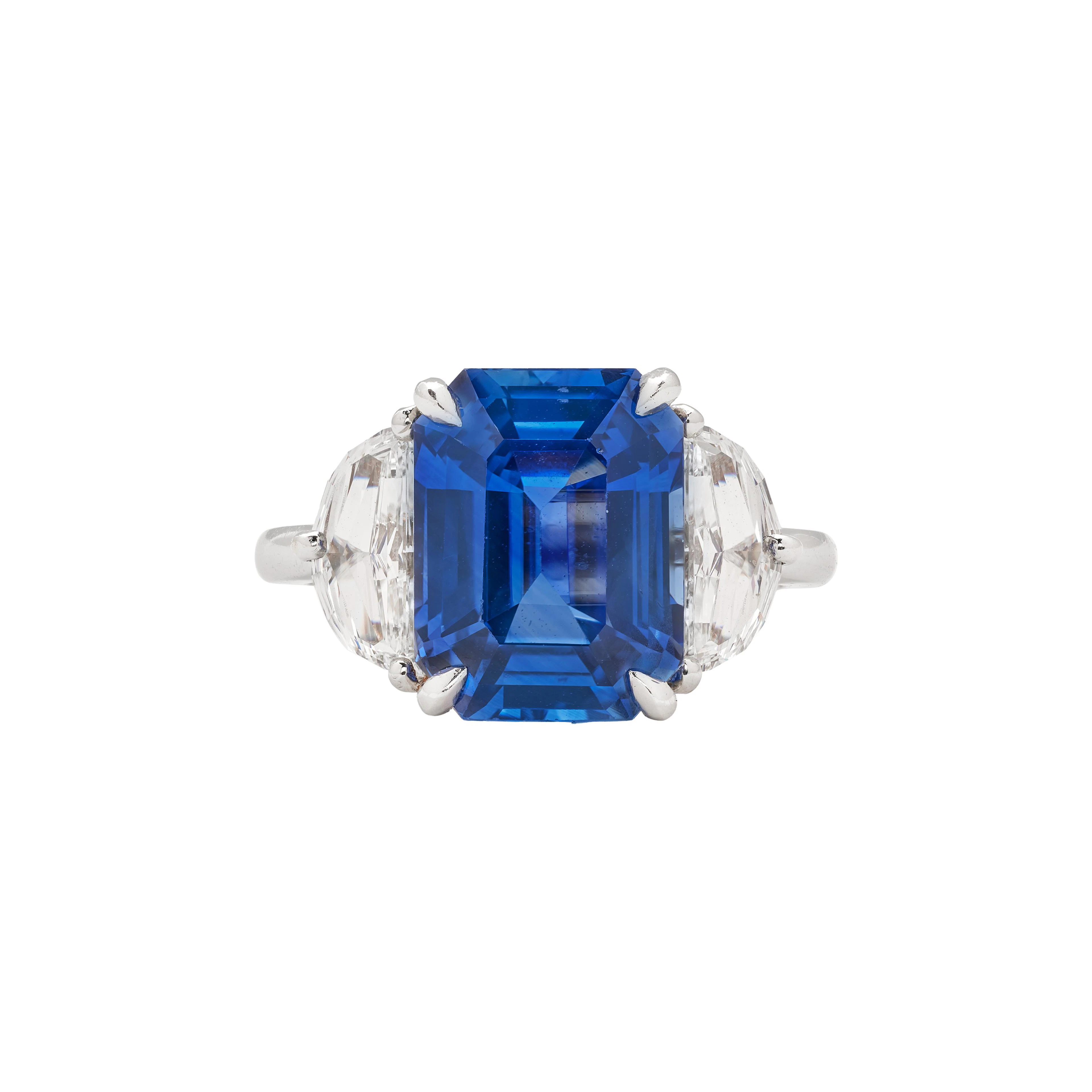 Platinum, 7.62ct Ceylon Sapphire and Diamond Ring
