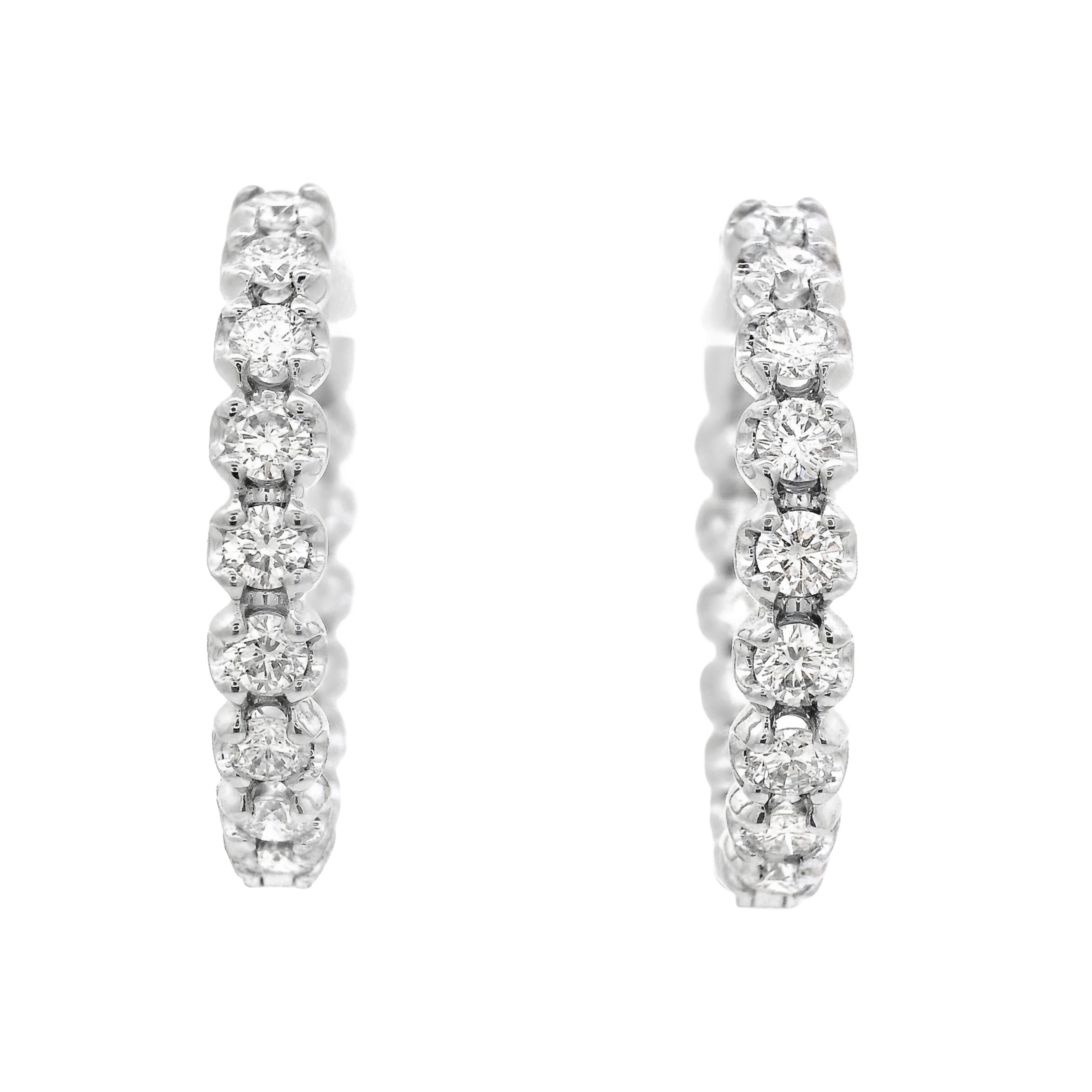 White Gold and 2.15ctw Round Brilliant Cut Hoop Earrings