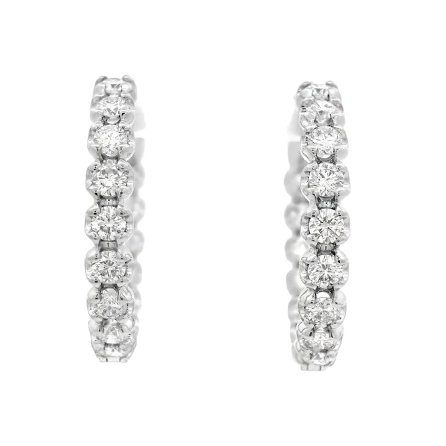 White Gold and 2.15ctw Round Brilliant Cut Hoop Earrings
