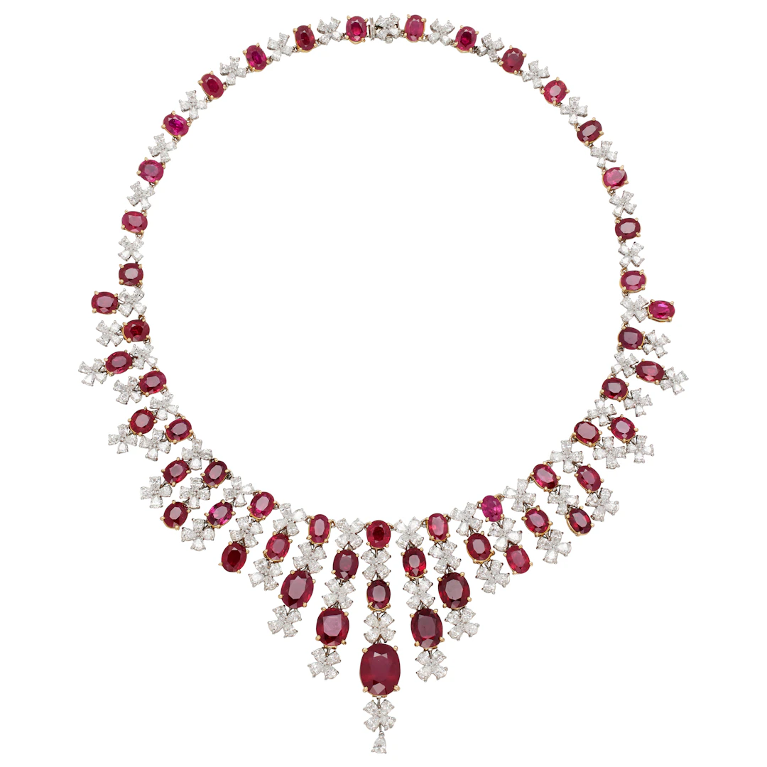 Platinum, Gold, 79.85ctw Burmese Ruby and Diamond Necklace