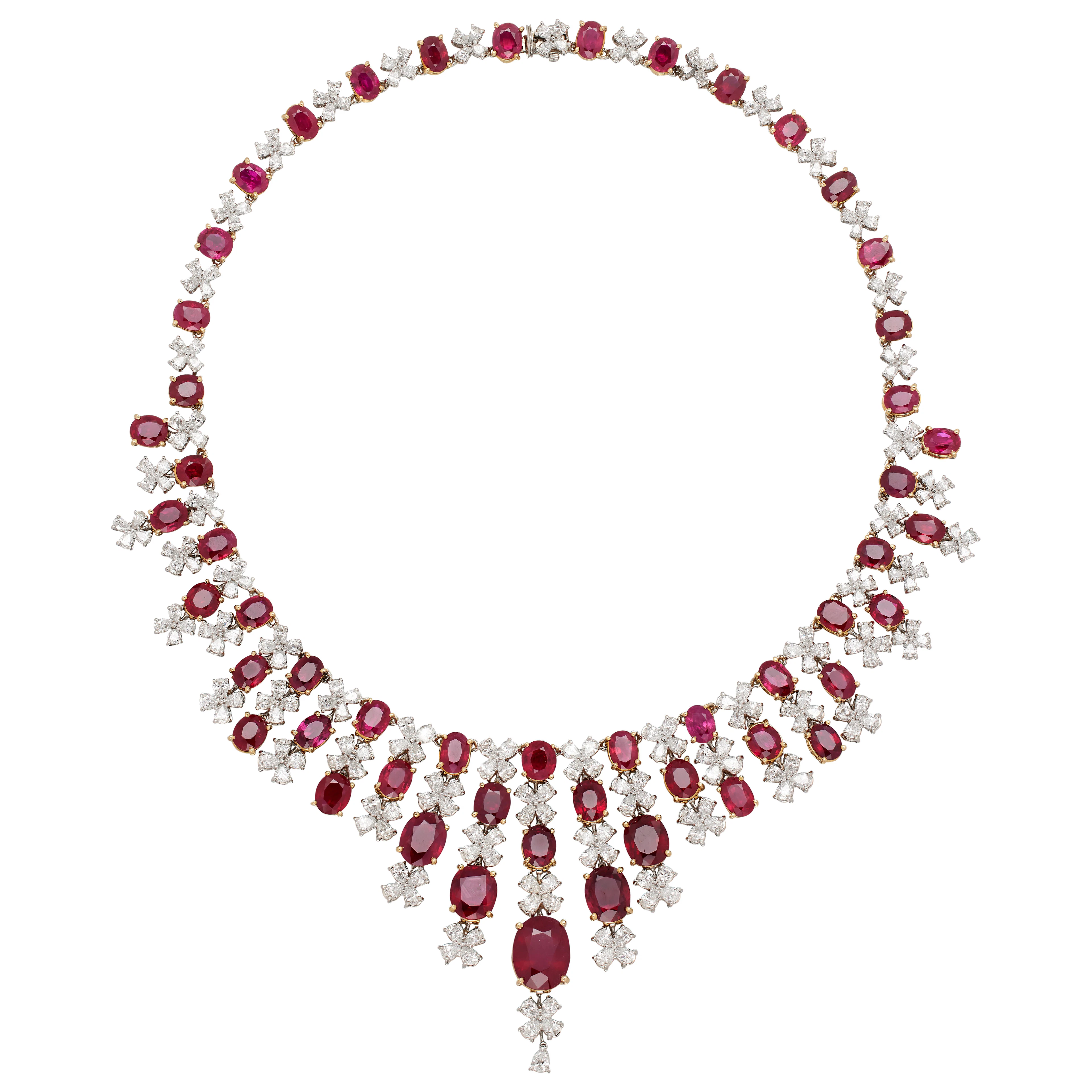 Platinum, Gold, 79.85ctw Burmese Ruby and Diamond Necklace