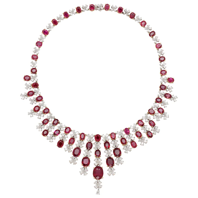 Platinum, Gold, 79.85ctw Burmese Ruby and Diamond Necklace