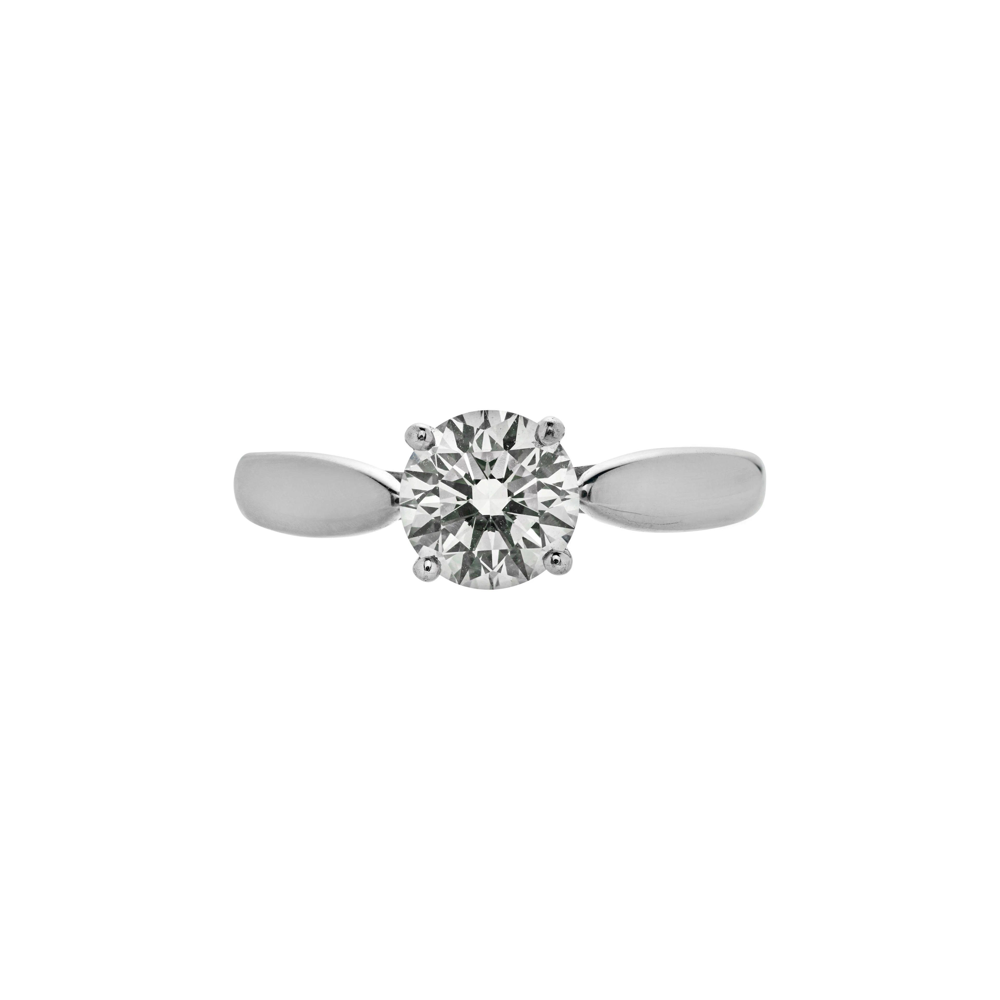 Platinum, 1.03ct Round Brilliant Cut Diamond and Diamond Engagement Ring