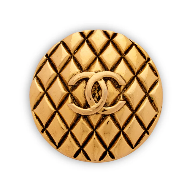 Gold Metal Quilted CC Brooch, 1980s