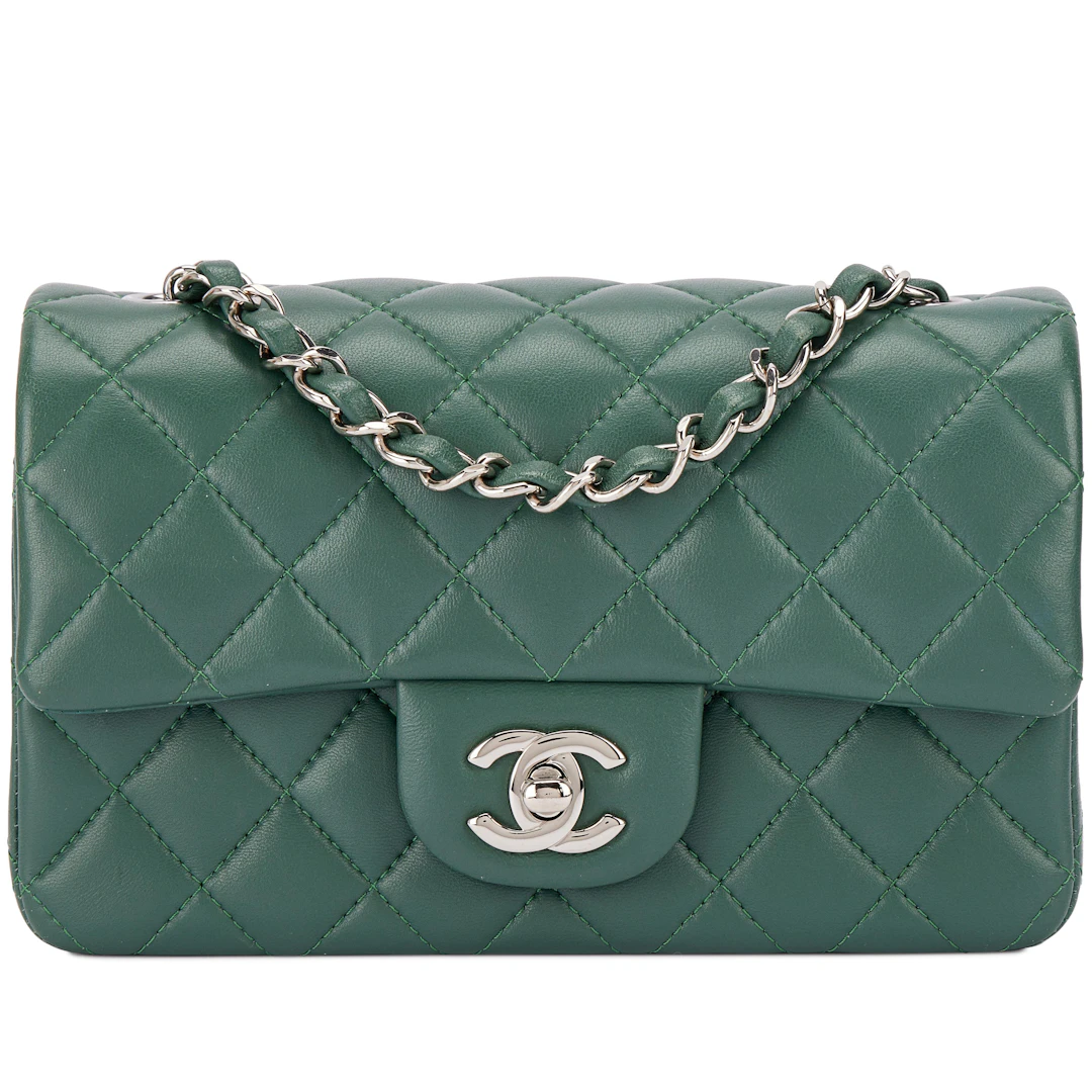 Green Quilted Lambskin Mini Flap Bag Silver Hardware, 2018-19
