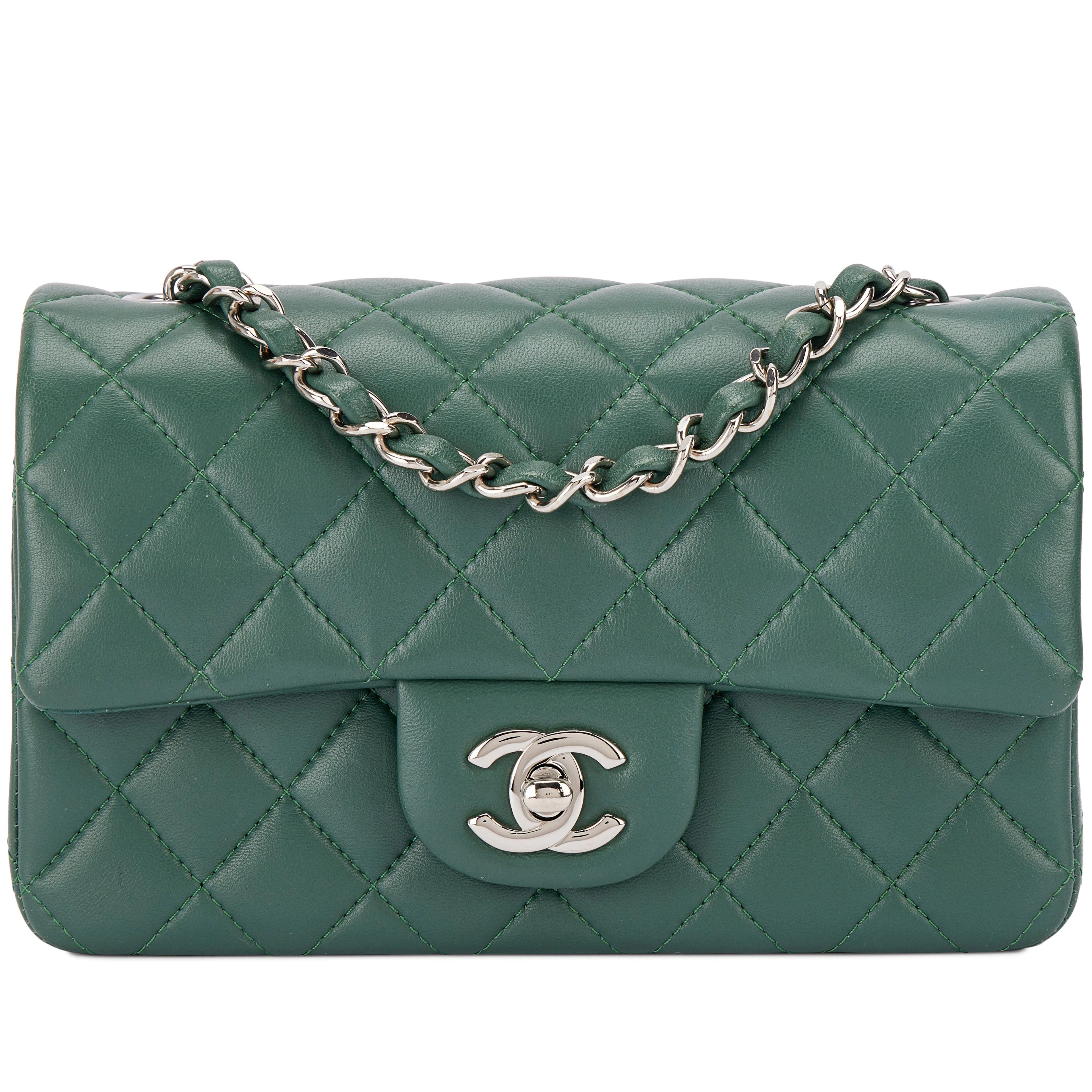 Green Quilted Lambskin Mini Flap Bag Silver Hardware, 2018-19
