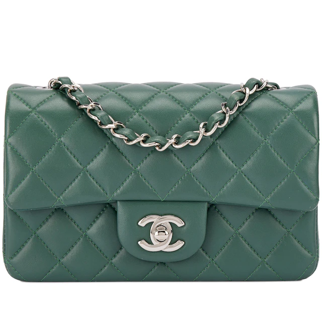 Green Quilted Lambskin Mini Flap Bag Silver Hardware, 2018-19